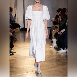 Self Portrait - White Taffeta Puff Sleeve MIDI Dress